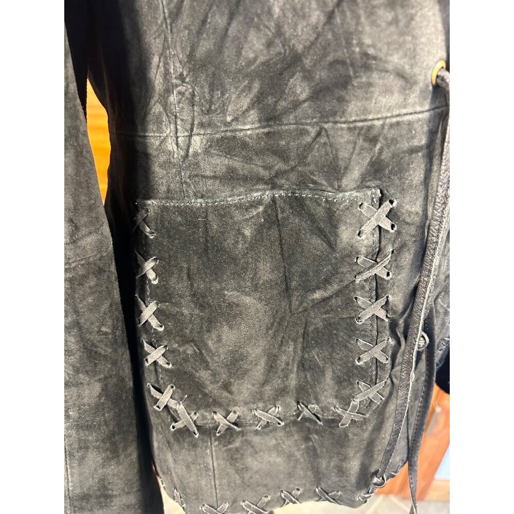 Vtg Black Suede Jacket For Joseph, M Handcrafted Look Lace-Up Front Tailored Fit - Picture 8 of 14